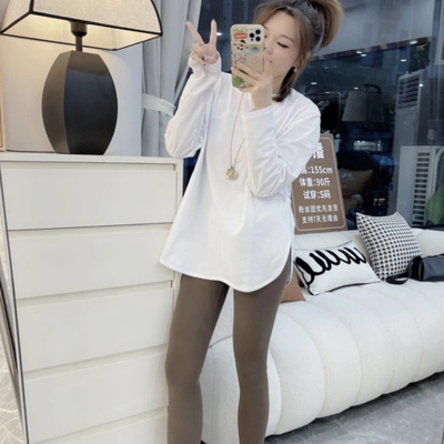 中长款纯棉小个子长袖t恤