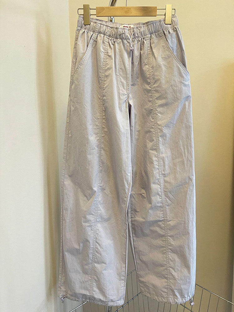 外贸清仓~尾货品牌浅紫色阔腿裤女夏美式高街速干宽松抽绳工装裤
