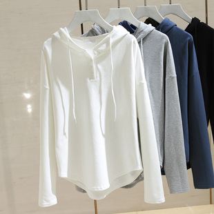 韩系休闲连帽长袖 慵懒风宽松显瘦V领运动瑜伽服卫衣 t恤女春秋新款
