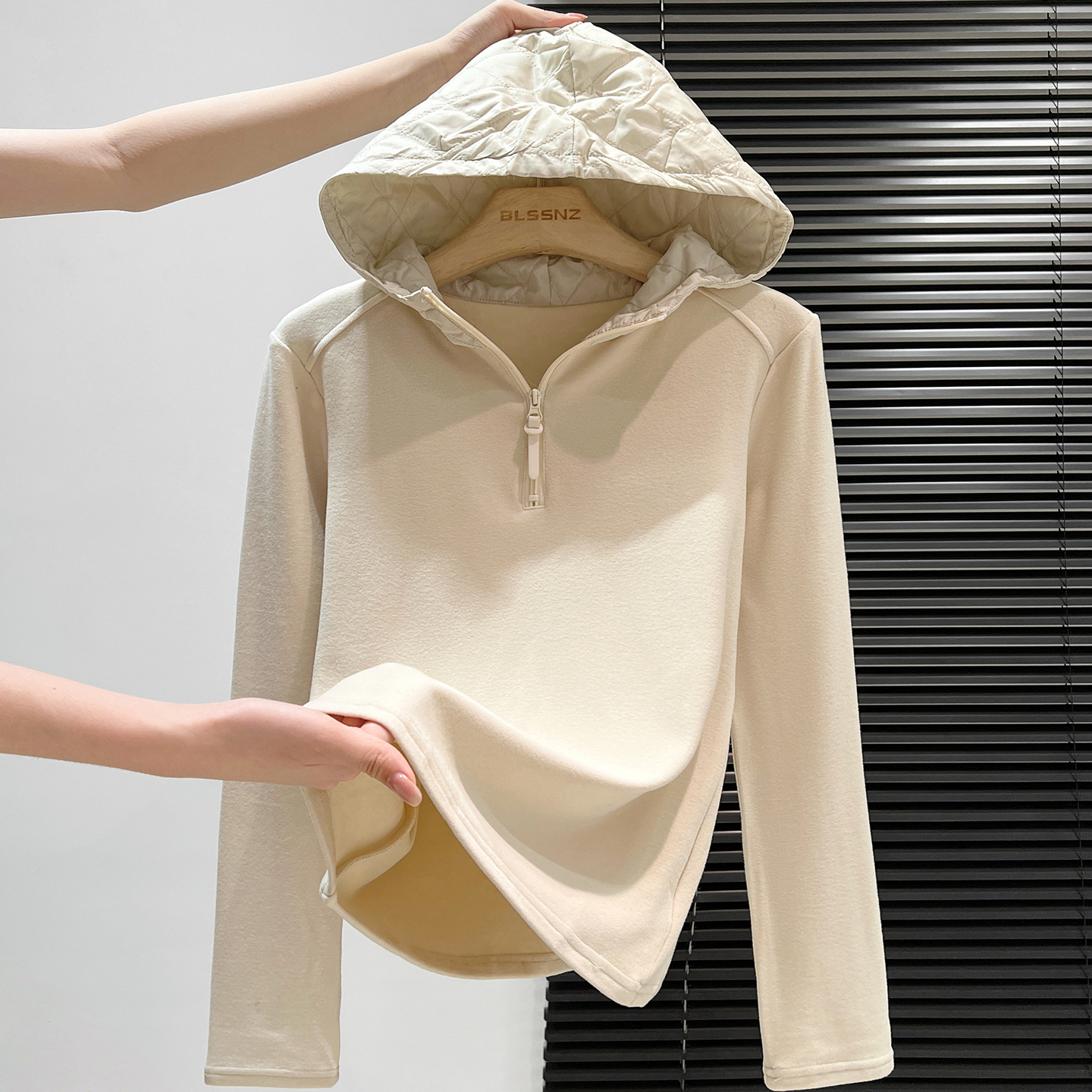 加绒德绒打底衫女外穿连帽卫衣