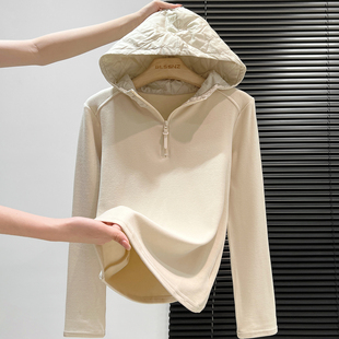 t恤女秋冬加绒德绒打底衫 半拉链长袖 女连帽卫衣 好适合春天 真