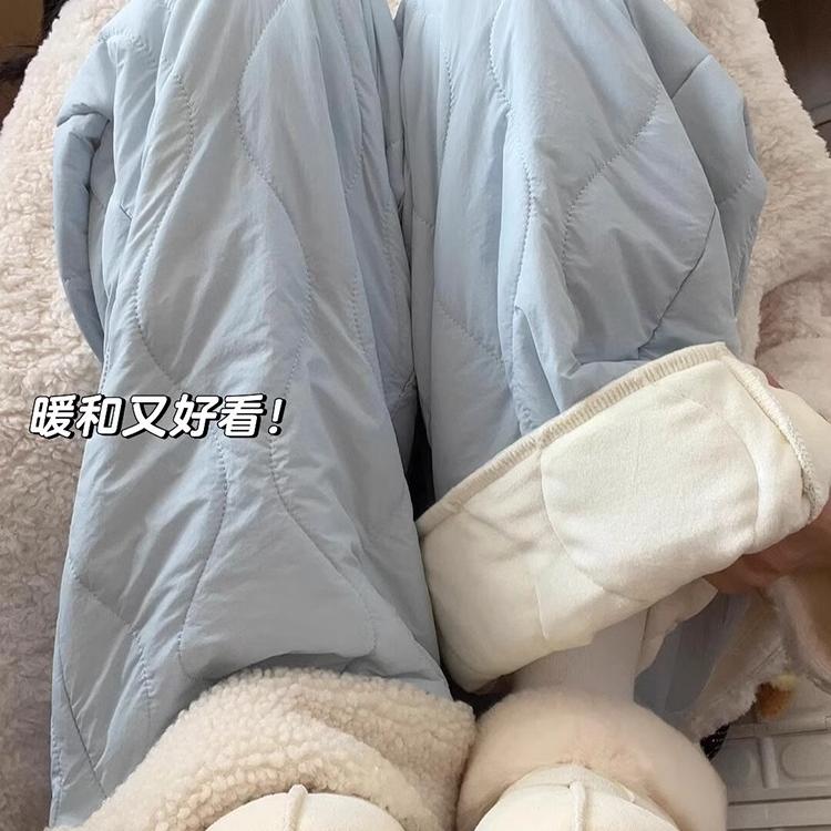 这条裤子泰遮肉！直筒裤防风滑雪葫芦纹新款保暖加绒羊羔绒阔腿裤