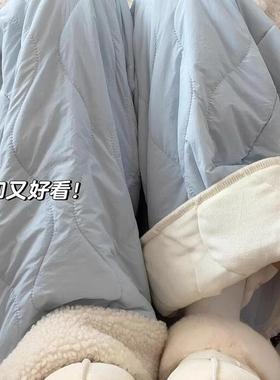 这条裤子泰遮肉！直筒裤防风滑雪葫芦纹新款保暖加绒羊羔绒阔腿裤