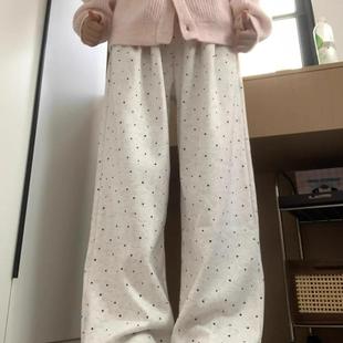 奶fufu的好温柔！波点糯米裤秋冬加绒胖mm宽松bf慵懒风阔腿裤子
