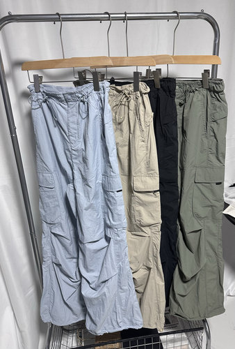 高腰韩版通勤降落伞工装裤
