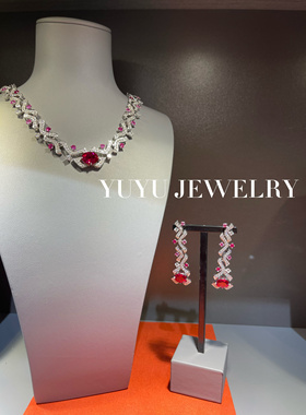 YUYU珠宝 刘亦菲神仙姐姐同款宝家高定红宝石项链银镀金轻奢晚宴