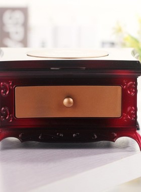 古典创意女孩带旋转音乐盒梳妆台单层化妆镜粉色抽屉八音盒塑质