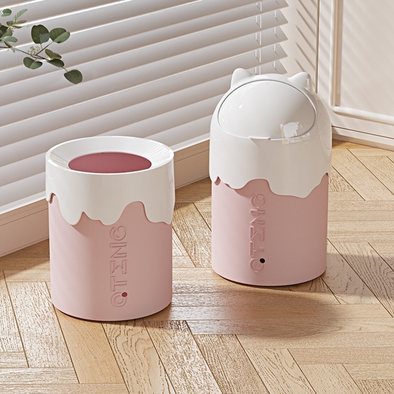 垃圾桶客厅2024可爱风卧室创意家用带盖奶油高颜值办公室桌面新款