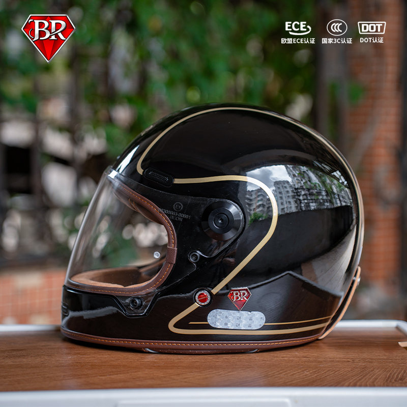 BR摩托车全盔复古碳纤维玻璃钢头盔男女机车赛车哈雷巡航盔夏季