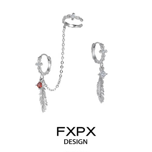 FXPX 原创羽毛耳环小众设计锆石耳饰个性穿戴耳扣耳圈冷淡风耳钉