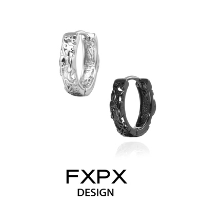 FXPX 黑白S925纯银耳扣小众设计耳钉高级感耳圈女简约貔貅耳环男