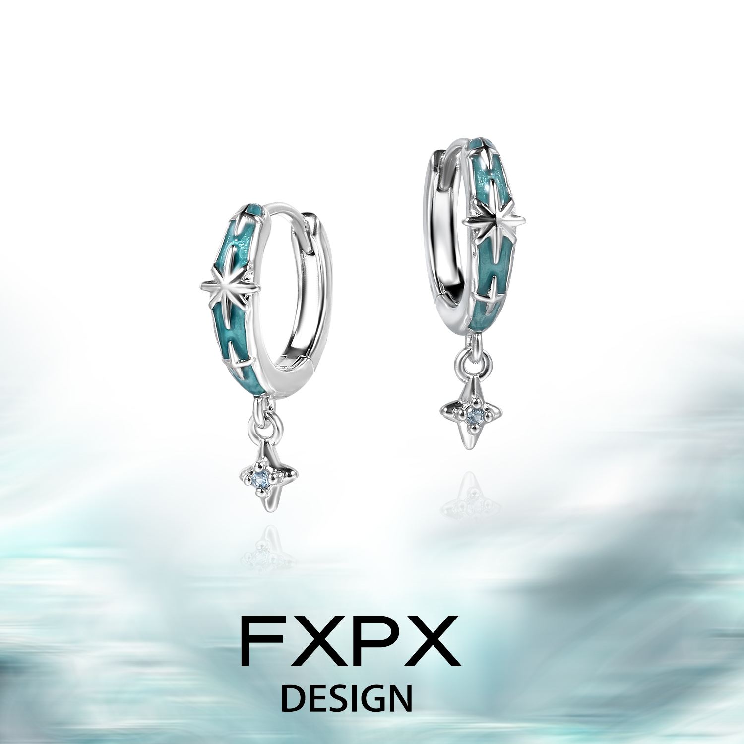 FXPX 原创八芒星薄荷绿耳环小众高级感耳饰清冷感耳扣耳圈耳钉女