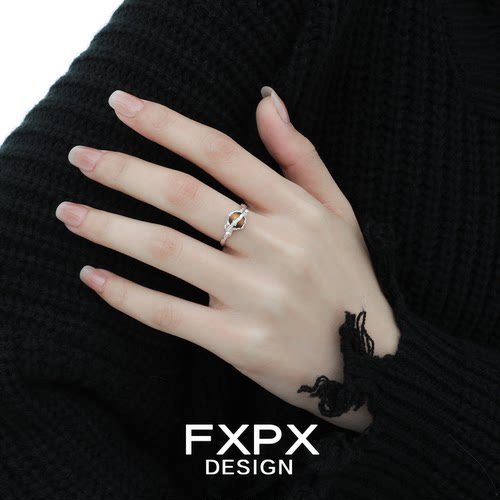 FXPX/土星 S925纯银虎眼石戒指小众设计指环开口可调节不掉色戒指