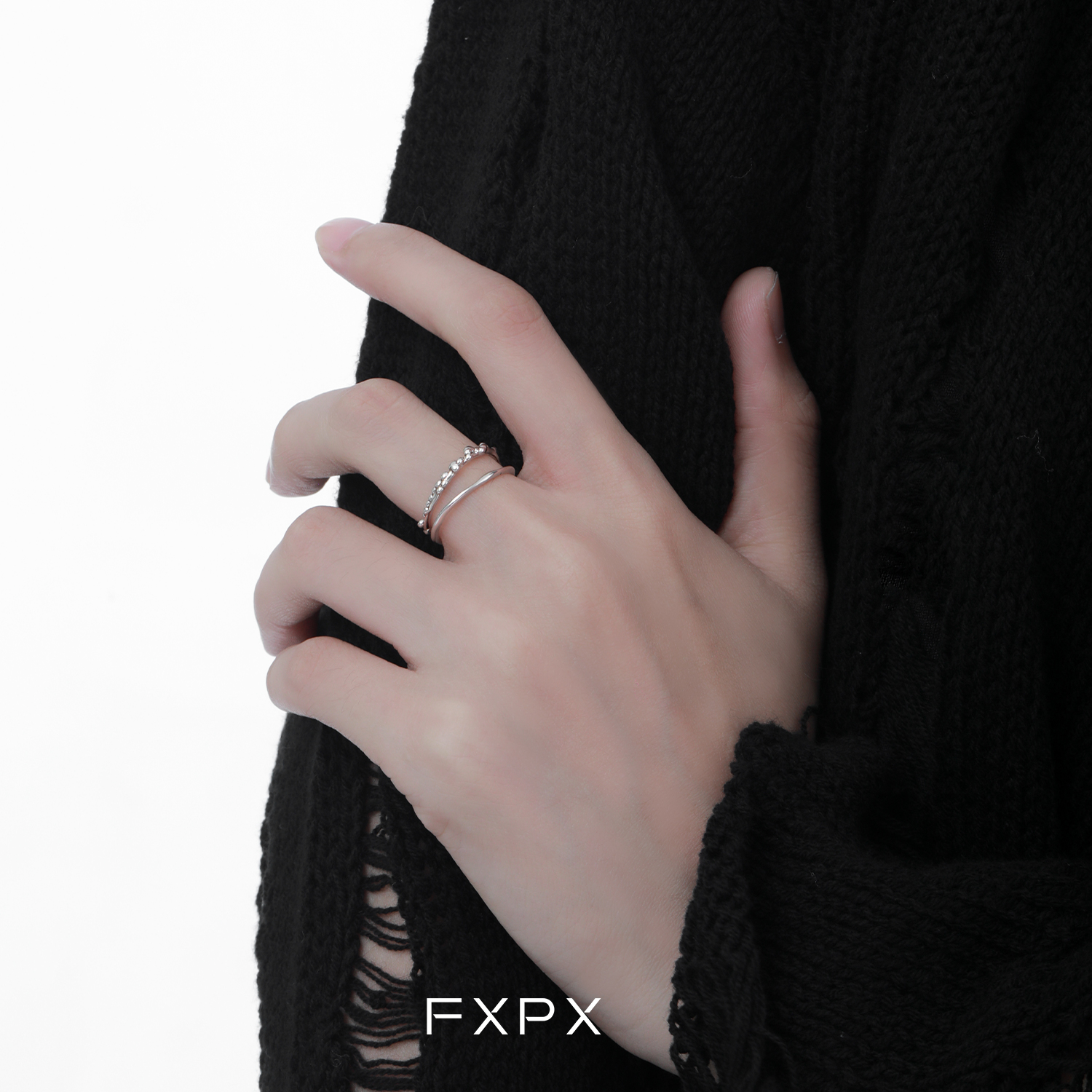FXPX纯银双层戒指女ins风潮小众时尚指环素圈感高级设计感食指戒