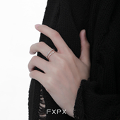 FXPX纯银双层戒指女ins风潮小众时尚 指环素圈感高级设计感食指戒