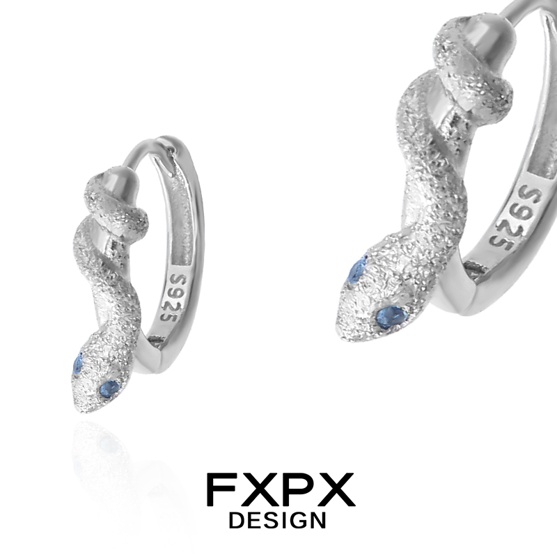 FXPX 纯银碎闪冰蛇耳环小众高级高级感耳钉冷淡风耳扣清冷感耳圈