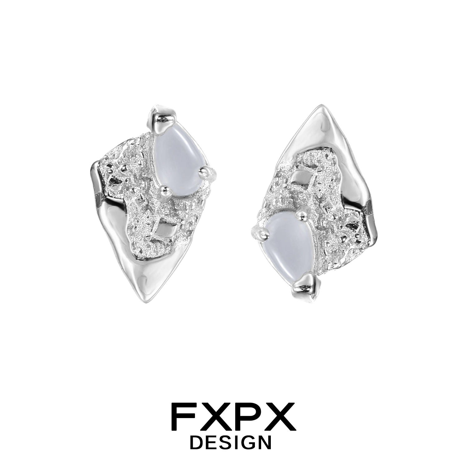 FXPX 纯银碎片白玛瑙耳钉小众设计高级感耳饰养耳洞睡觉免摘耳钉