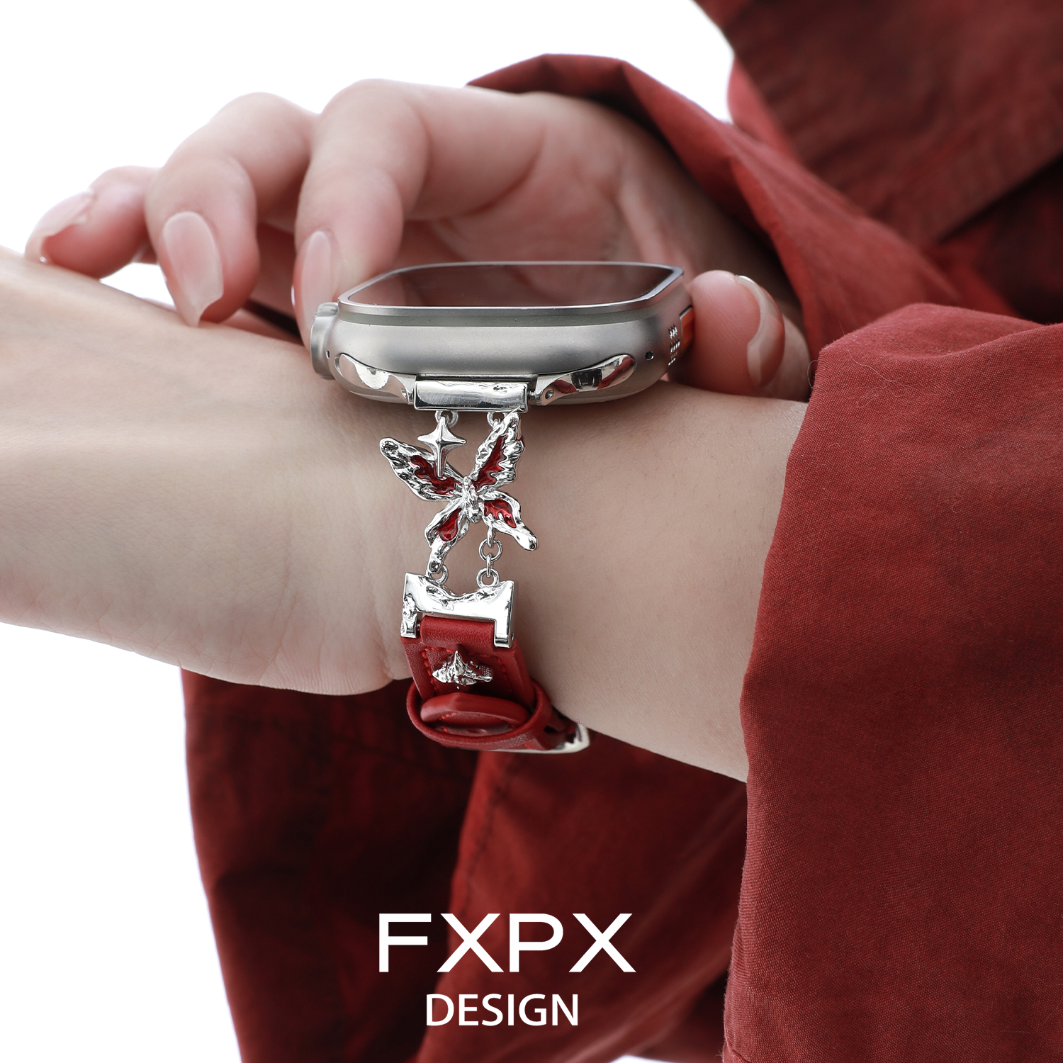 FXPX原创暗红蝴蝶表带手表链适用iwatch小众设计甜酷风手链礼物女