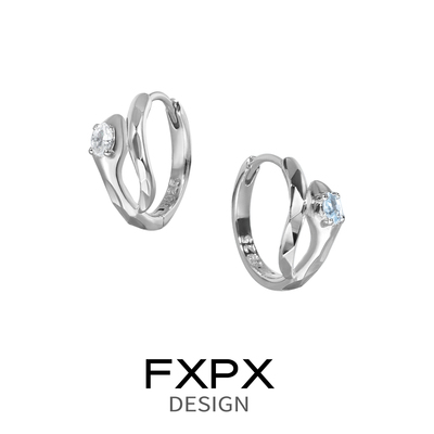 FXPX纯银蓝白蛇形锆石耳环小众设计耳钉高级感耳圈女简约百搭耳扣