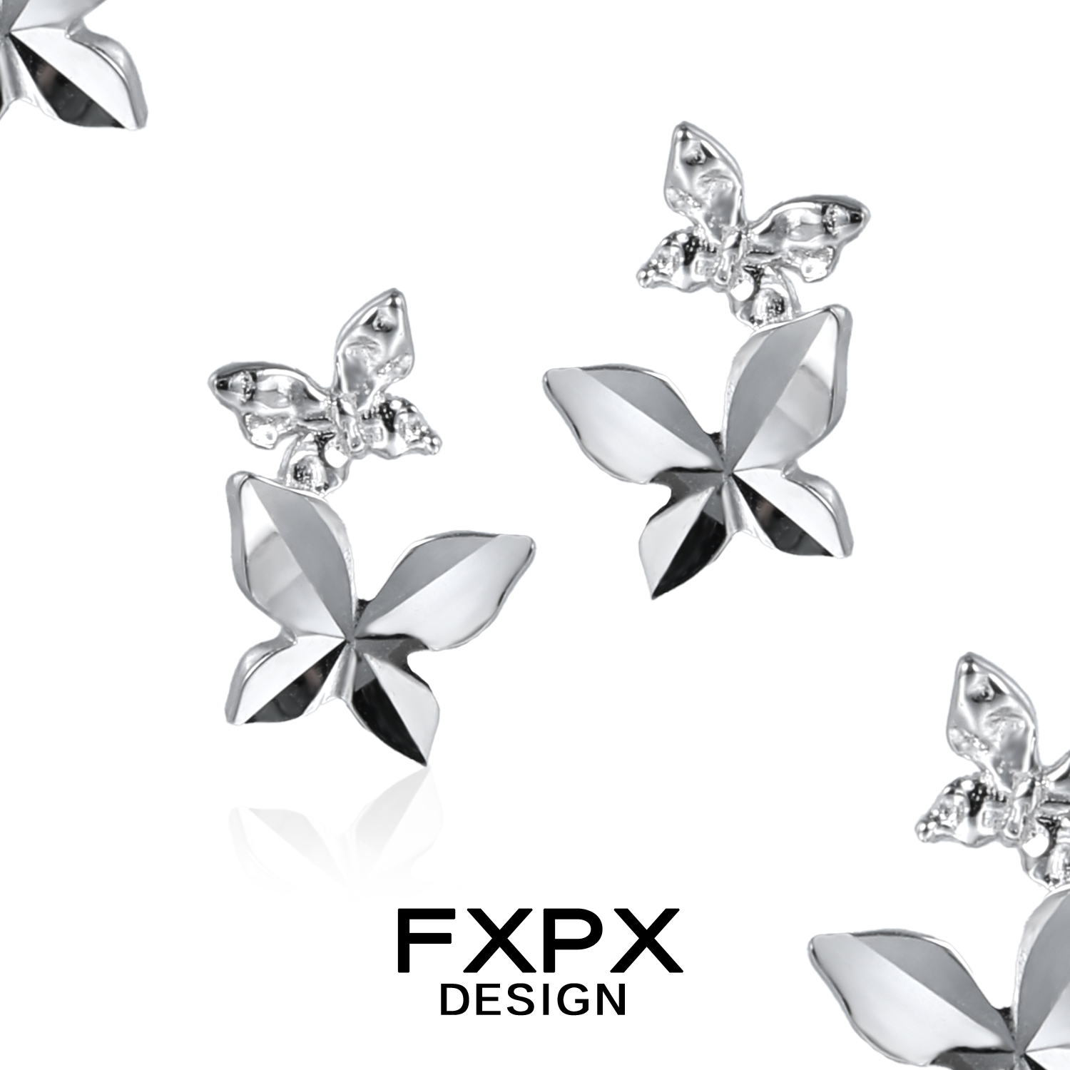 FXPX 纯银镜面蝴蝶耳钉小众设计高级感耳环金属风耳饰养耳洞免摘,饰品/流行首饰/时尚饰品新,耳钉,淘宝优惠券,粉丝福利购,淘宝优惠卷