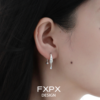 FXPX 螺丝拧扣雾蓝色耳钉设计感锆石耳饰925银针冷淡风耳环耳坠