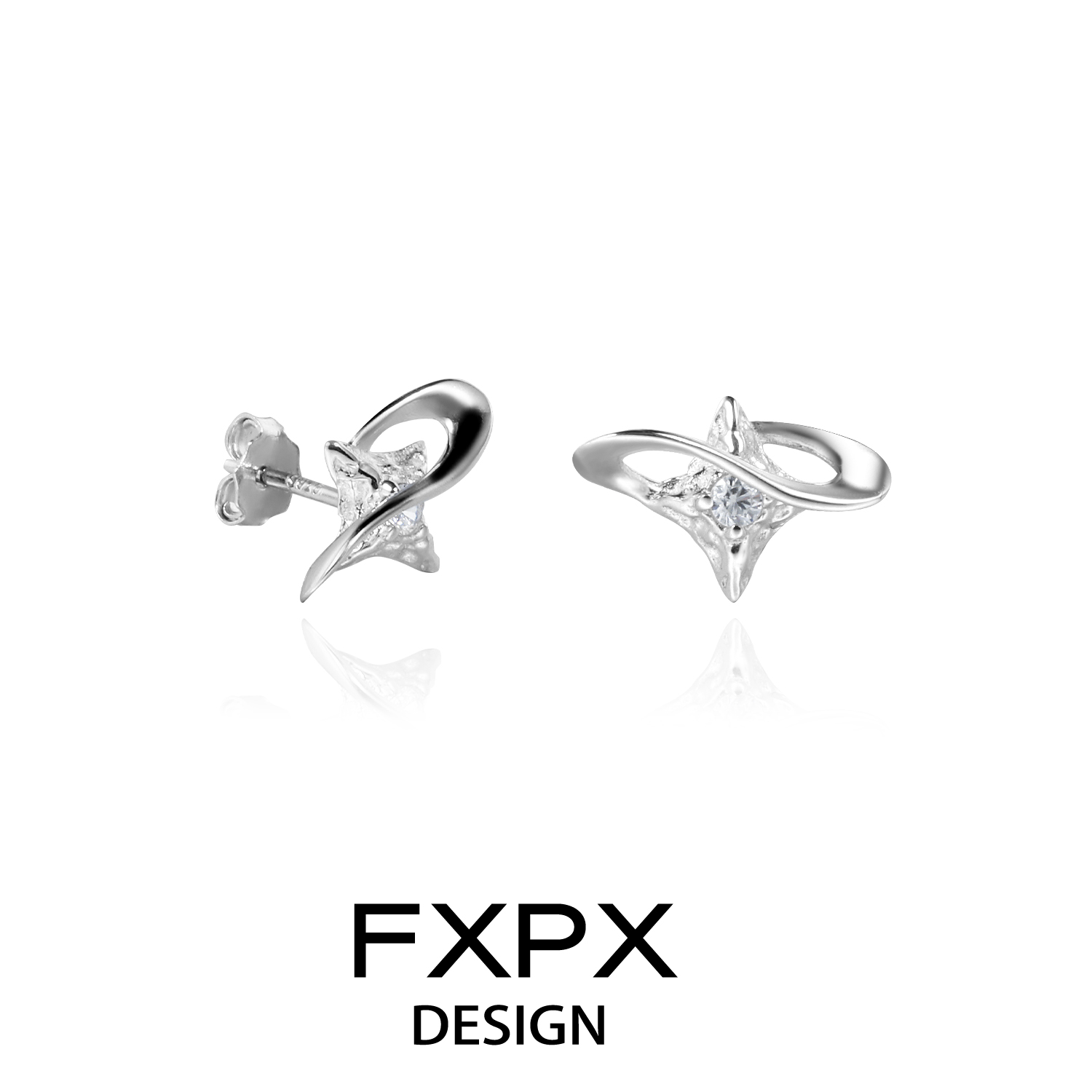FXPX 纯银行星星环耳钉小众设计高级感锆石耳饰养耳洞四芒星耳环