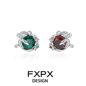 FXPX 原创设计红绿蛇锆石耳钉欧美暗黑风耳环甜酷风耳饰925银针