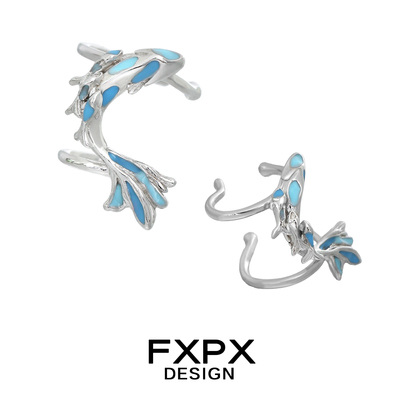 FXPX海域蓝锦鲤耳骨夹无耳洞耳夹女小众清冷系鱼形耳饰免耳洞耳挂