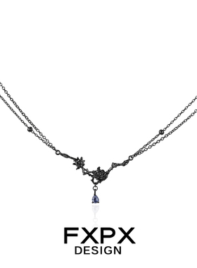 FXPX 纯银坦桑蓝黑玫瑰项链暗黑系朋克风锁骨链小众高级感吊坠女