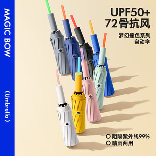 72骨全自动遮阳伞三折黑胶防晒大号晴雨伞 折叠太阳伞加固抗风
