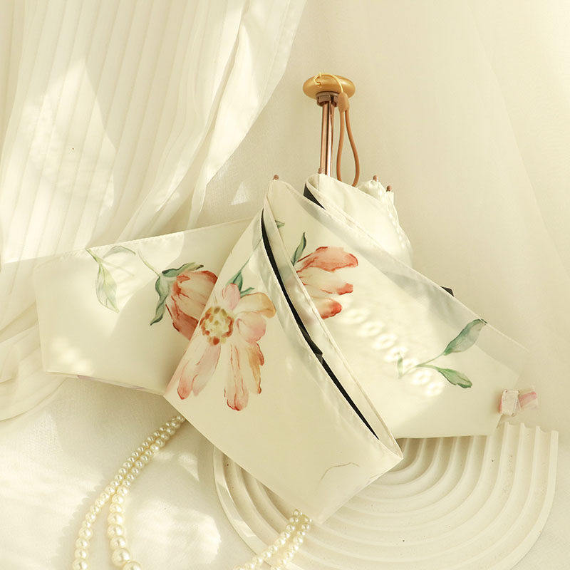 双层超柔五折超轻小花卉女晴雨两用折叠伞甜美复古防晒遮阳太阳伞