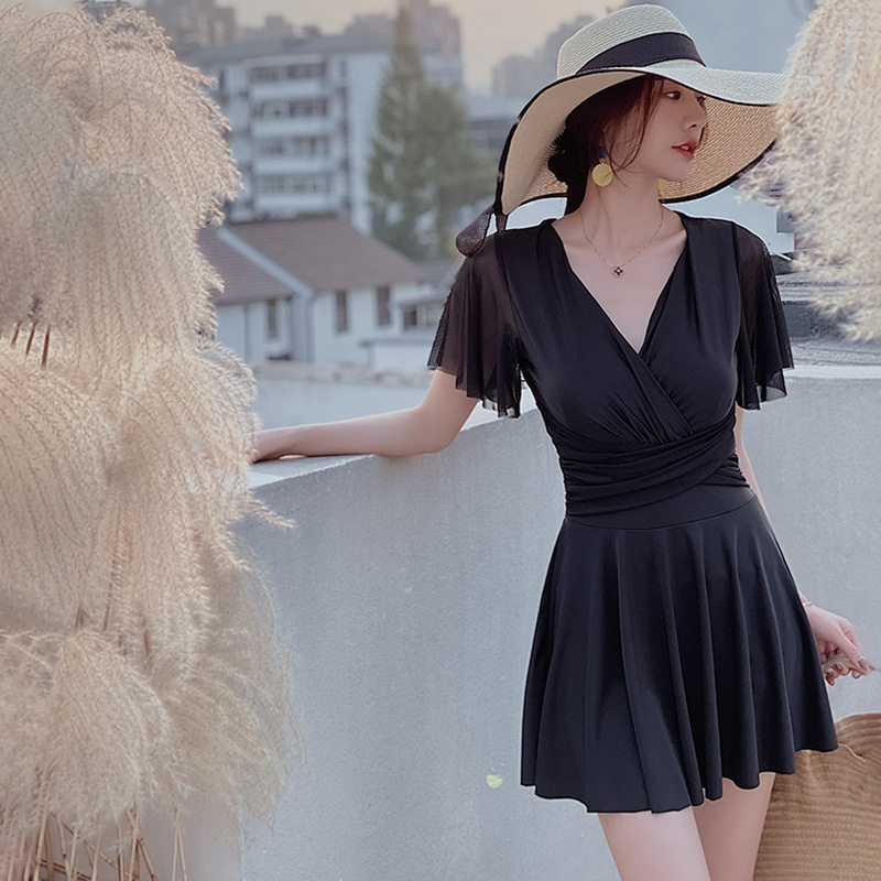 泳衣女大码连体裙式平角裤胖mm遮肚显瘦遮肉性感泡温泉保守游泳装