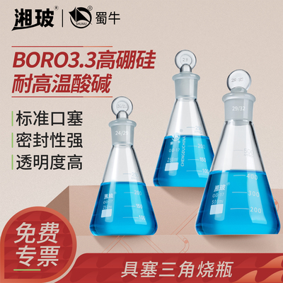 湘玻具塞三角烧瓶实验室高硼硅