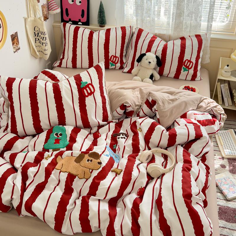 ins少女混搭风可爱小狗四件套