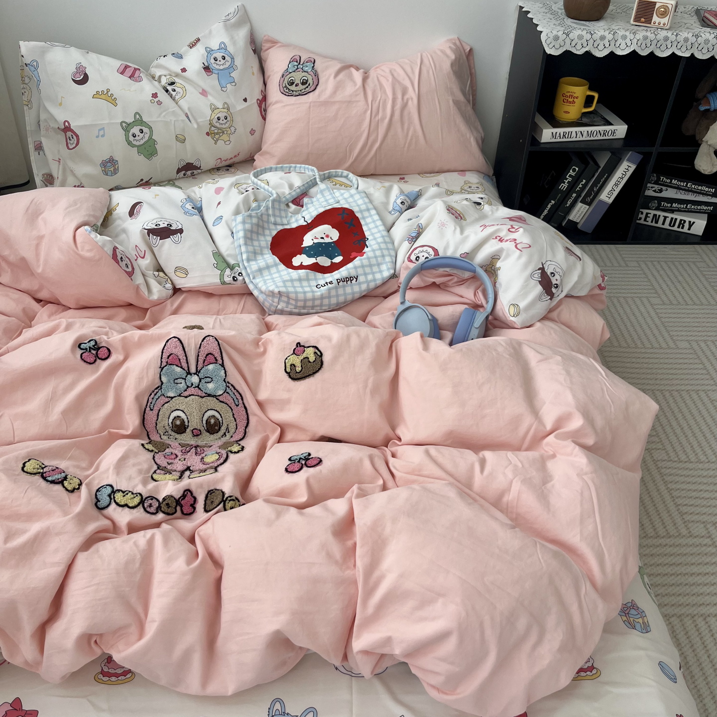 可爱ins少女淡粉布布女孩四件套