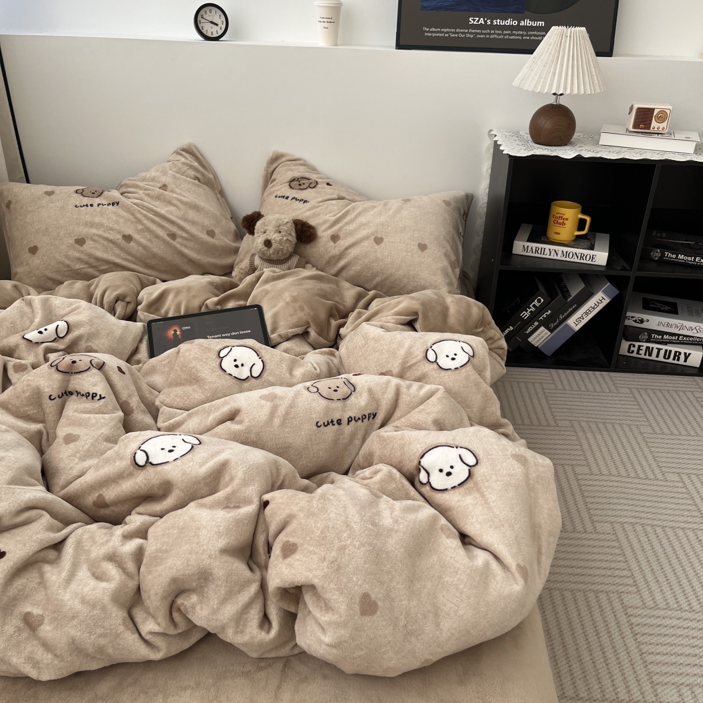 冬季复古风可爱狗狗牛奶绒四件套