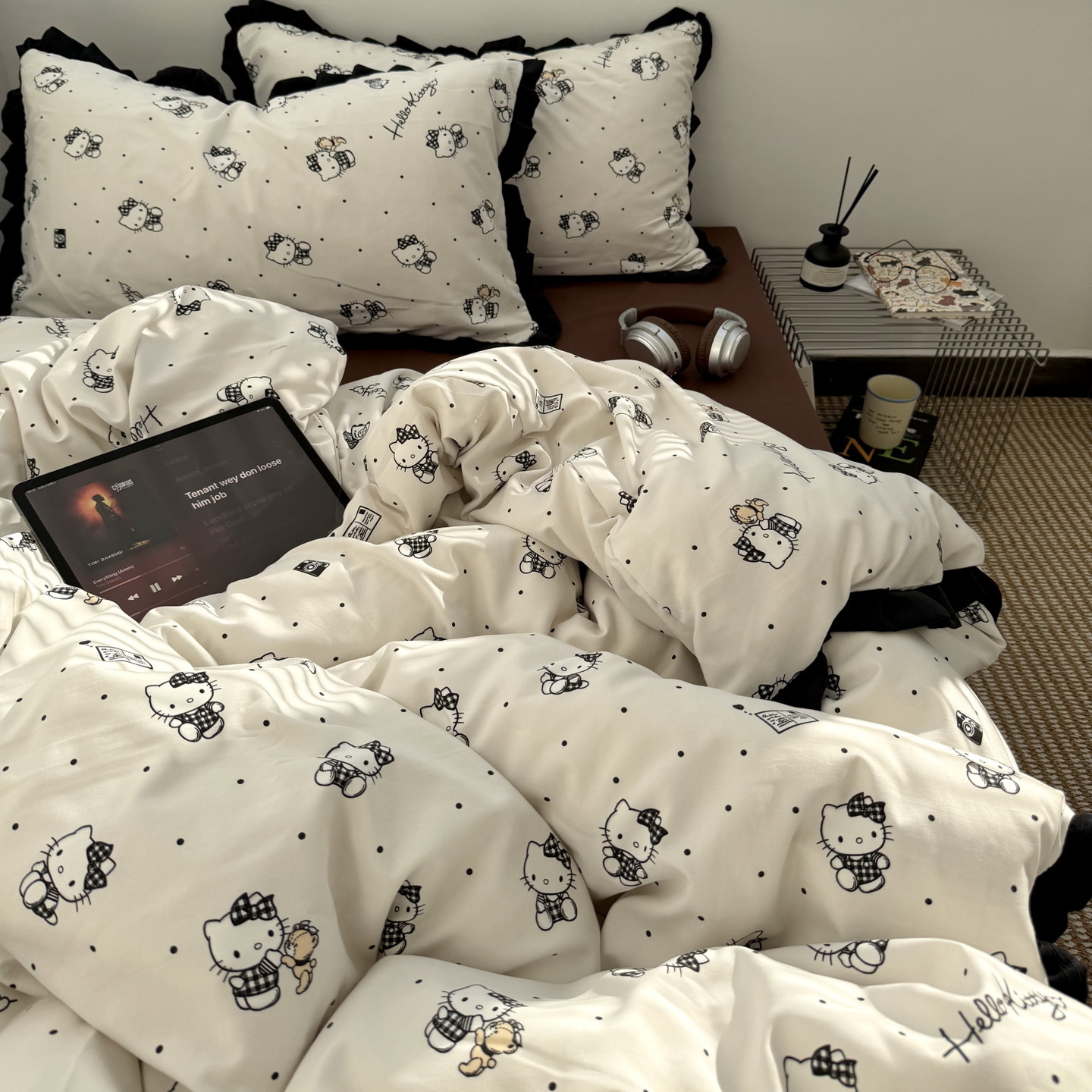 简约少女可爱kt猫水洗棉四件套