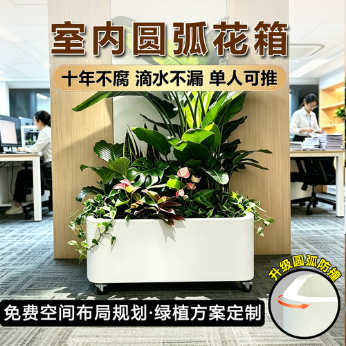室内花箱弧形不锈钢定制隔断铁艺排水造景移动办公室种植成品组合