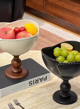 中古美式复古高脚陶瓷果盘茶几零食糖果盘玄关简约创意大容量摆件