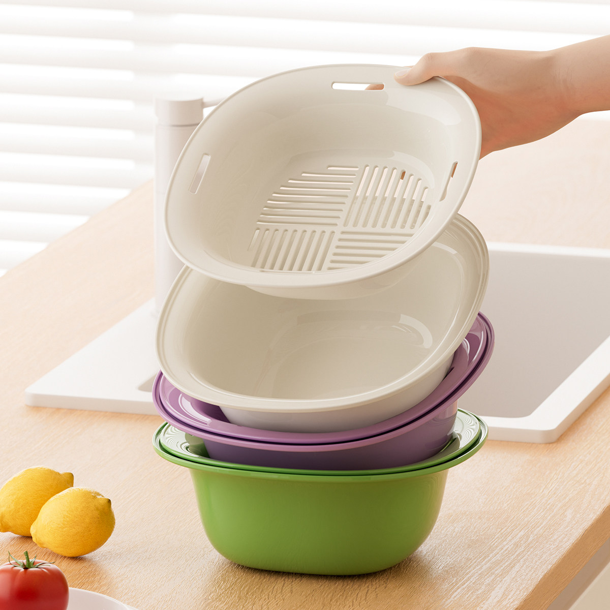 家用多功能沥水篮厨房客厅蔬菜水果收纳盆创意多用带盖沥水洗菜盆,家装主材,沥水篮,淘宝优惠券,粉丝福利购,淘宝优惠卷