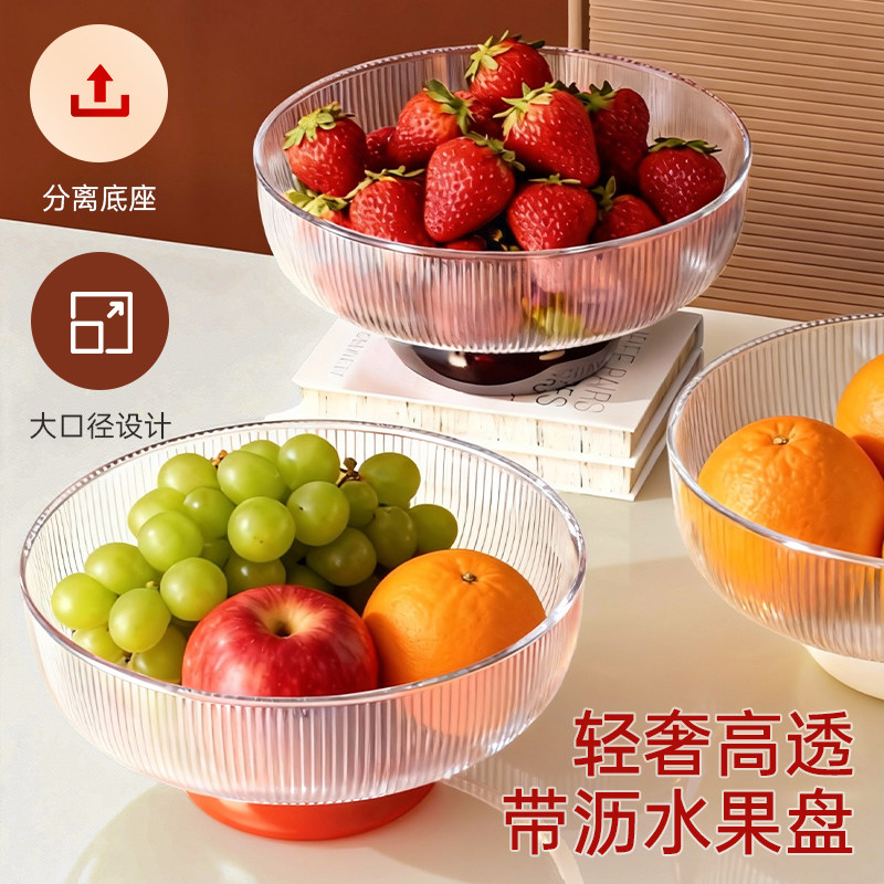 轻奢高档高透条纹水果盘客厅茶几家用可沥水底座高脚糖果零食摆盘,餐饮具,果盆/果盘/果篮,淘宝优惠券,粉丝福利购,淘宝优惠卷