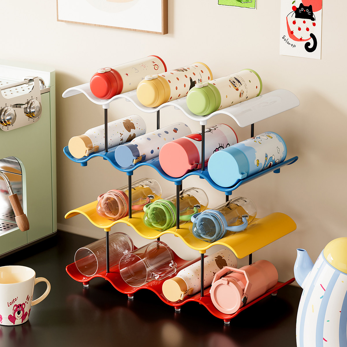 水杯收纳架家用客厅柜内多层省空间保温杯子杯架桌面大容量置物架