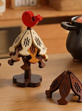 年年有余杯垫餐桌垫小鱼创意摆件竹制耐高温圣诞树防烫家用隔热垫