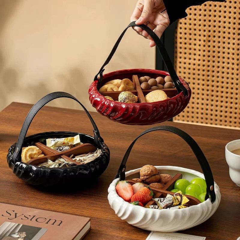 轻奢陶瓷手提水果盘客厅茶几家用创意果盘高颜值糖果盘水果篮分格,餐饮具,果盆/果盘/果篮,淘宝优惠券,粉丝福利购,淘宝优惠卷