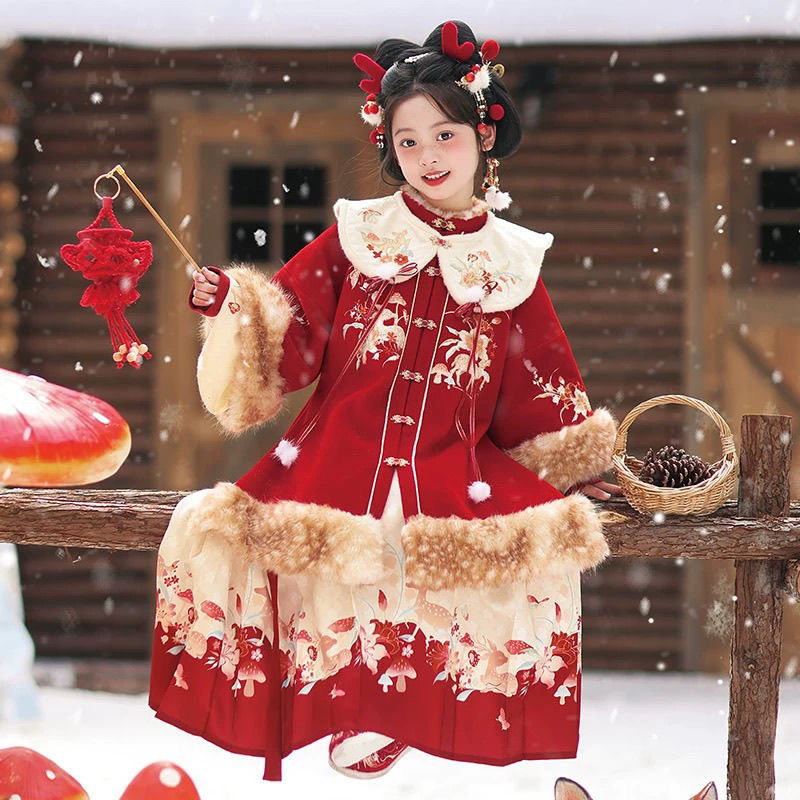 女童秋冬新款中国古风套装冬季古装儿童喜庆红色唐装过年拜年服,童装/婴儿装/亲子装,汉服,淘宝优惠券,粉丝福利购,淘宝优惠卷