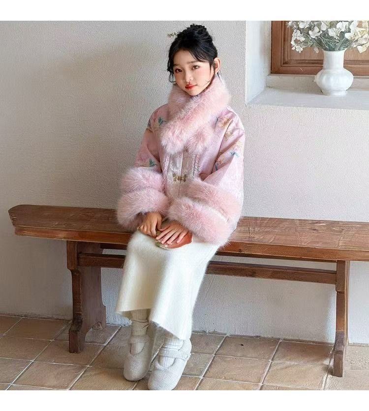 女童新中式国风织锦提拜年服外套女冬季新款宽松唐装国风羊毛领,童装/婴儿装/亲子装,汉服,淘宝优惠券,粉丝福利购,淘宝优惠卷