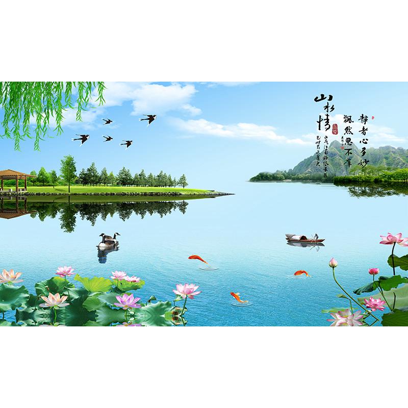 鱼缸背景贴纸高清图5D3D立体缸外装饰造景布景蓝天白云贴画定制-封面