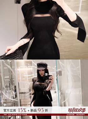 JAYKY YANG【雾时秋信】绵羊毛高领长袖针织裙修身显瘦拼接连衣裙