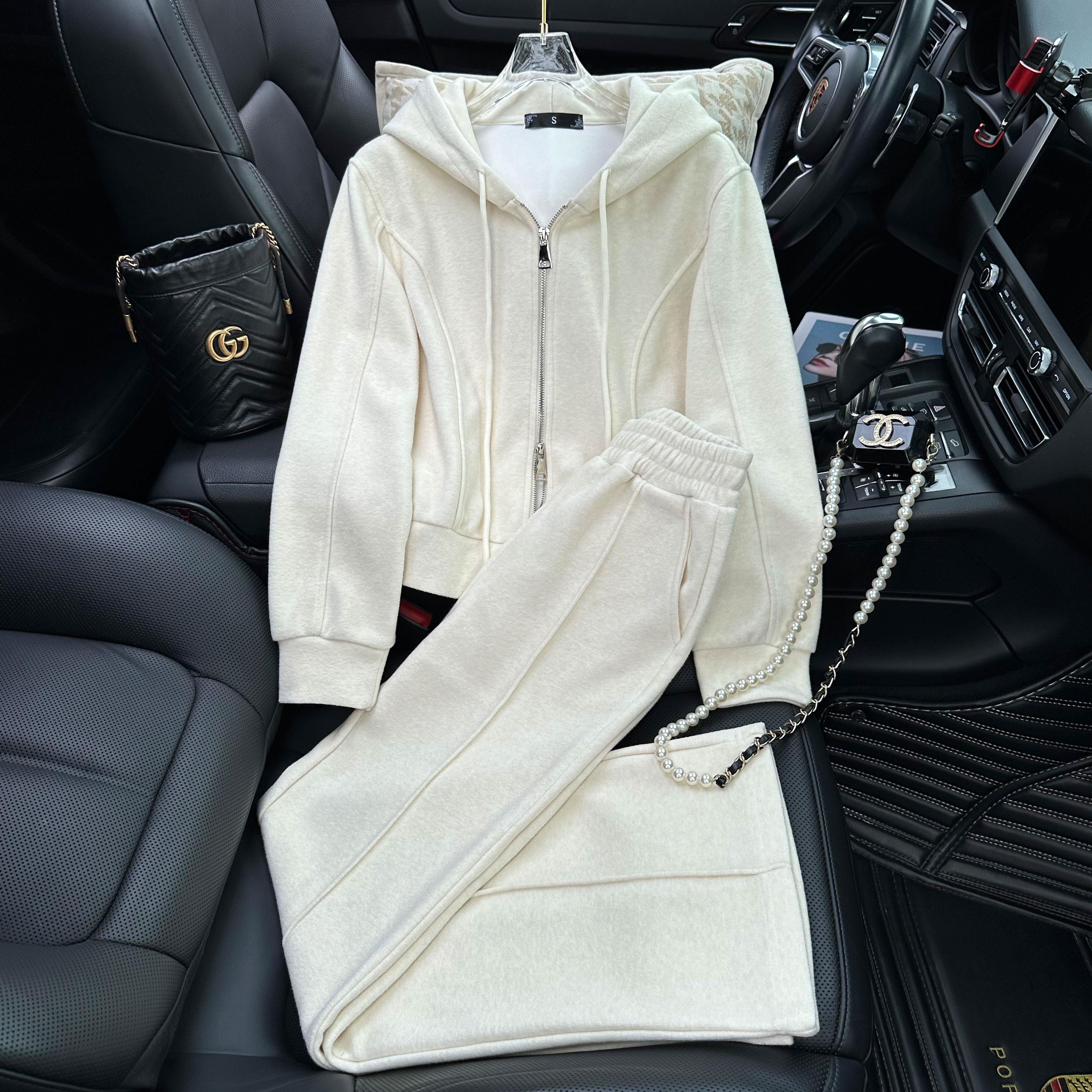 运动套装女2025新款秋季一整套ootd穿搭慵懒风加绒卫衣休闲两件套