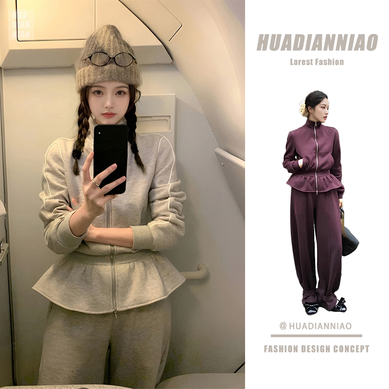 独特绝美一整套美式复古卫衣外套裤子两件套女装秋高级小众不撞款